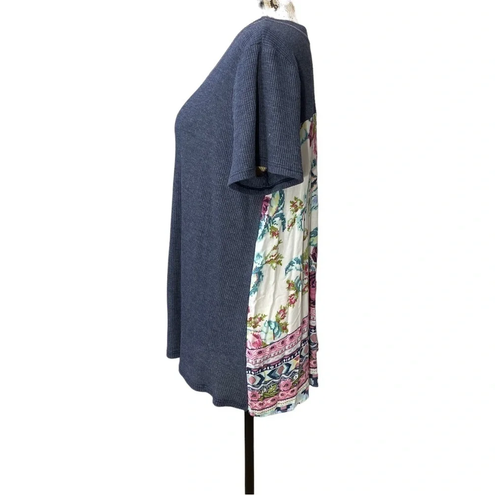 Oddy Boutique Floral Back Blouse Blue Size L Pink White Green Floral
